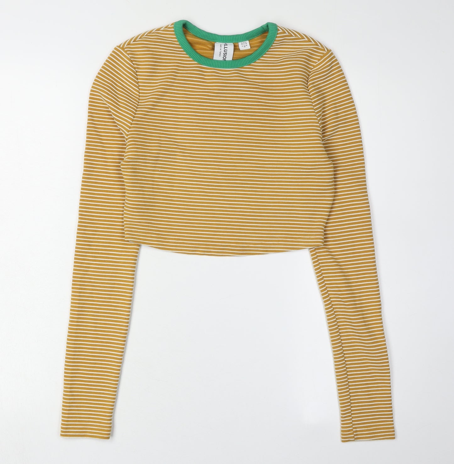 Collusion Women's Yellow Striped Cropped Top Size 8