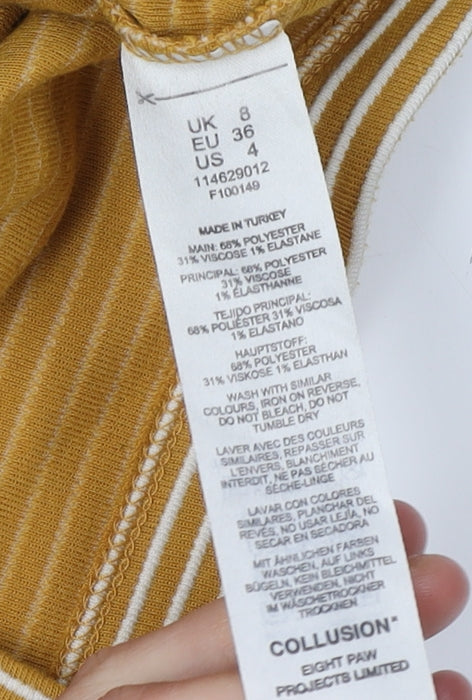 Collusion Women's Yellow Striped Cropped Top Size 8