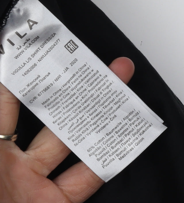 Vila Women's Black Ruffle Shirt Dress Size 14