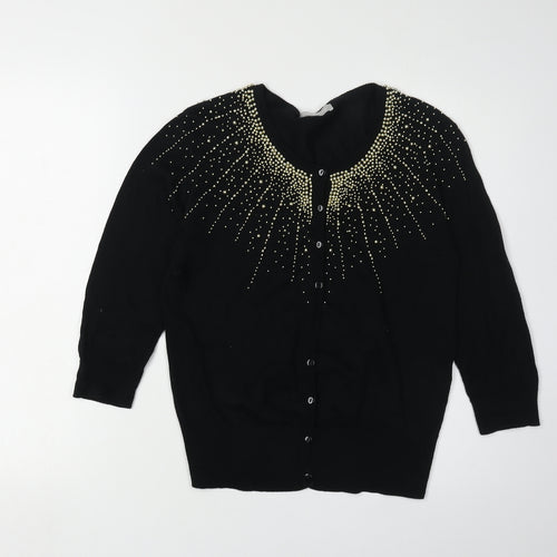 Red Herring Women's Black Cardigan 4, Button Accent, Casual