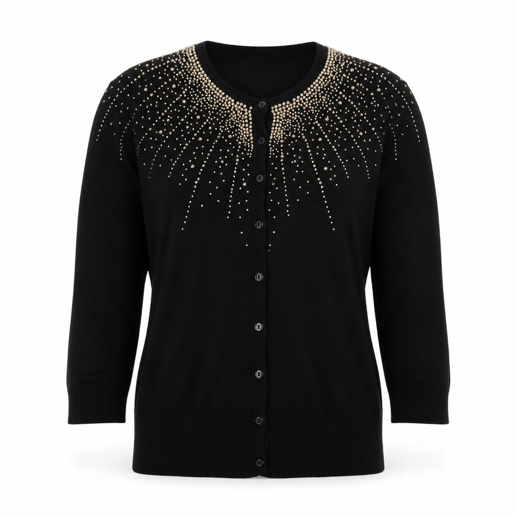 Front view of Red Herring Women's Black Cardigan 4, Button Accent, Casual