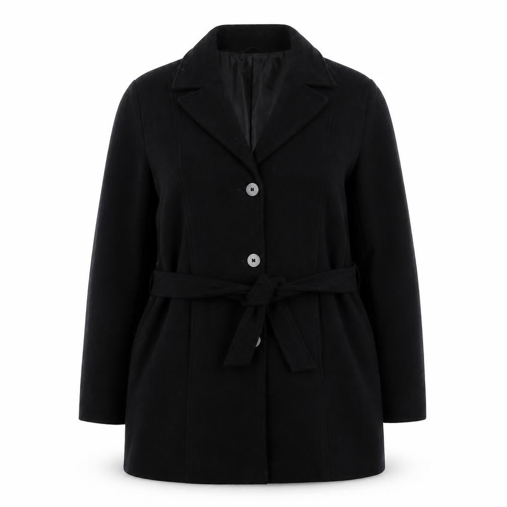 Front view of BHS Women's Black Belted Coat, size 14