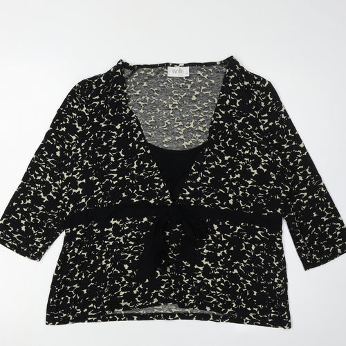 Wallis Women's Black Floral Petite Wrap Blouse - Size 18