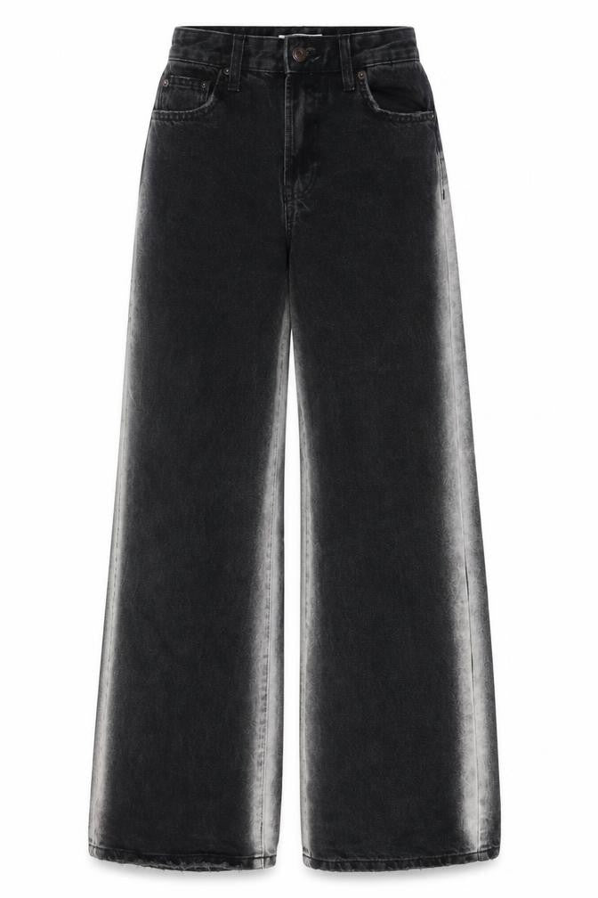 Front view of Bershka Women's Black Wide-Leg 90s Jeans, size 6