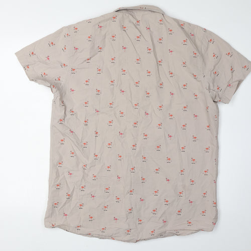 No Vacancy Men's Large Beige Flamingo Shirt