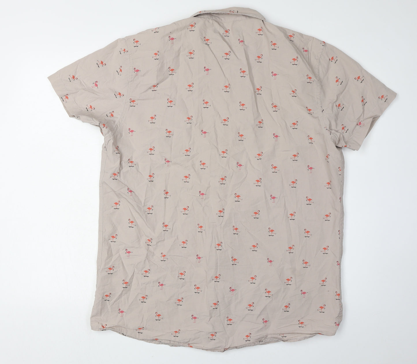 No Vacancy Men's Large Beige Flamingo Shirt