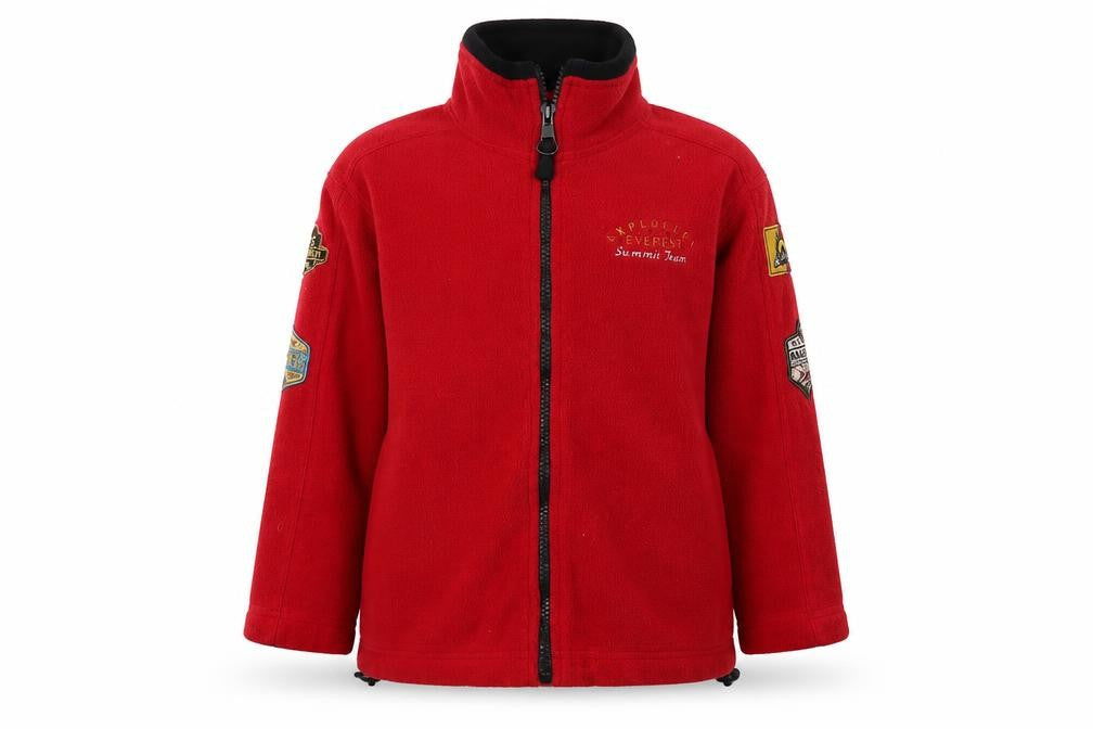 Front view of Disney boys’ red expedition jacket 6 years embroidered fleece