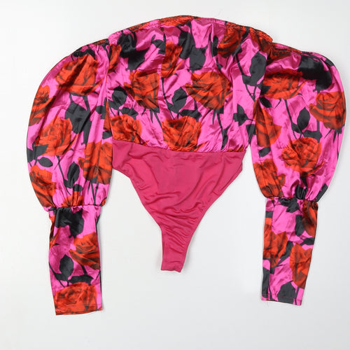 PrettyLittleThing Women's Pink Floral Bodysuit, Size 6