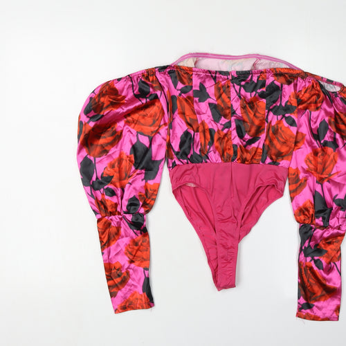 PrettyLittleThing Women's Pink Floral Bodysuit, Size 6