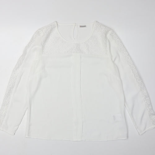 Damart Women's White Crochet Long Sleeve Blouse Size 14