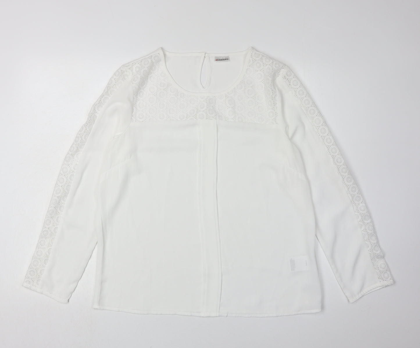 Damart Women's White Crochet Long Sleeve Blouse Size 14