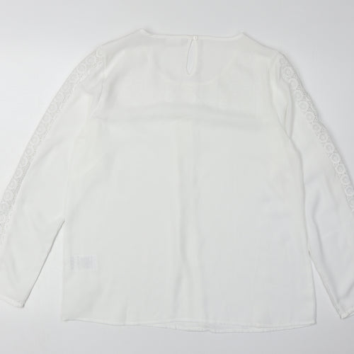 Damart Women's White Crochet Long Sleeve Blouse Size 14