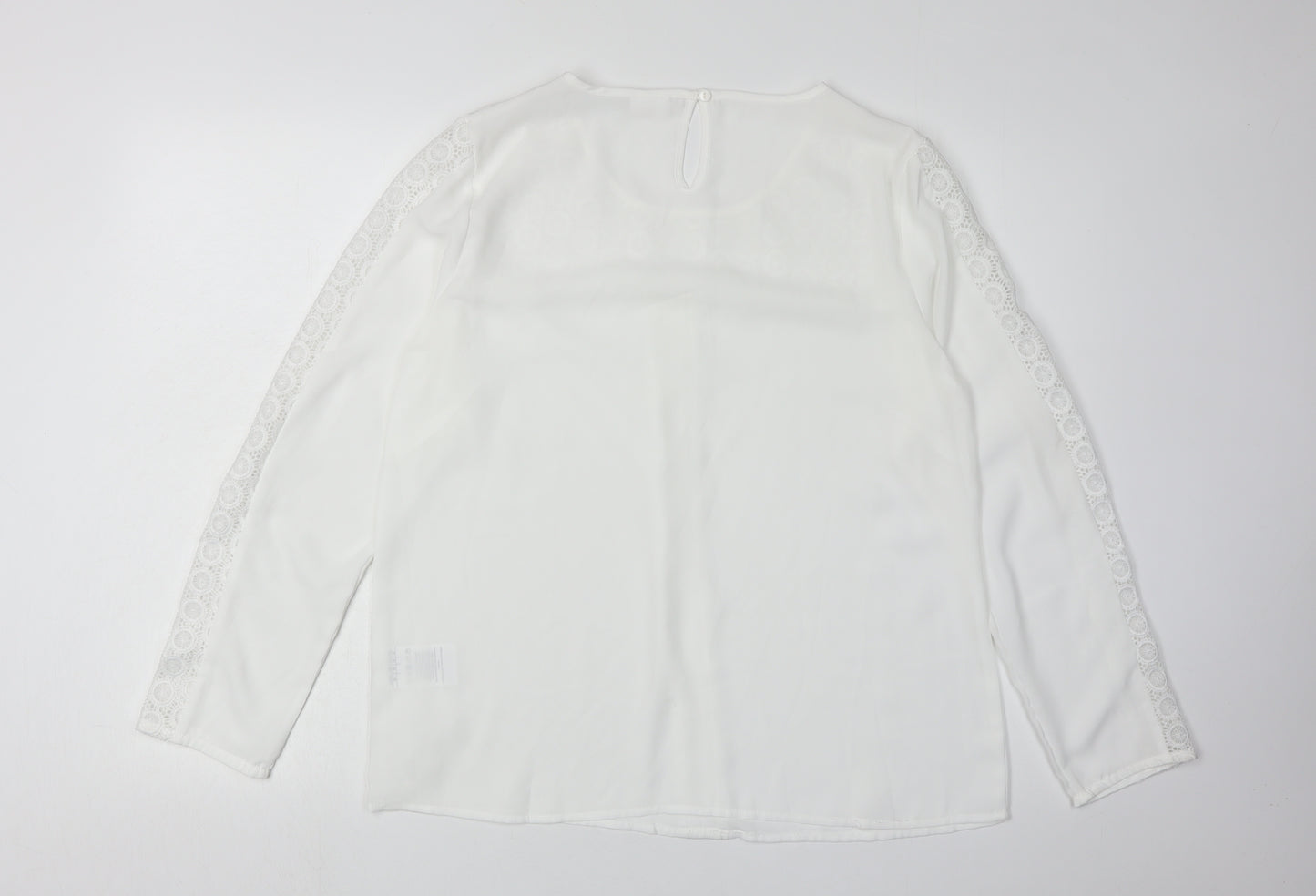 Damart Women's White Crochet Long Sleeve Blouse Size 14