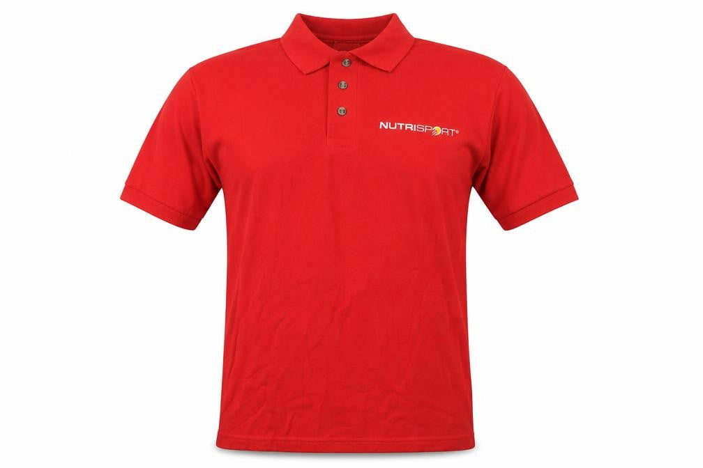 Front view of Nutrisport Men's Red Polo Shirt Medium