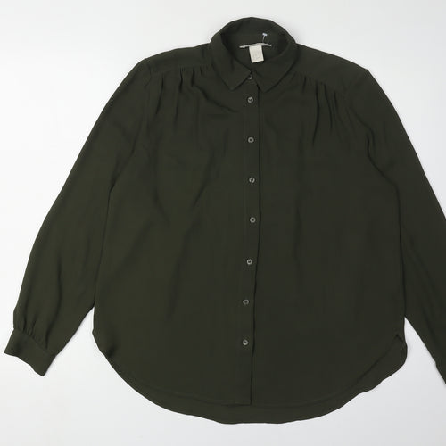 H&M Women's Green Button-Up Shirt - UK 10 Regular Fit