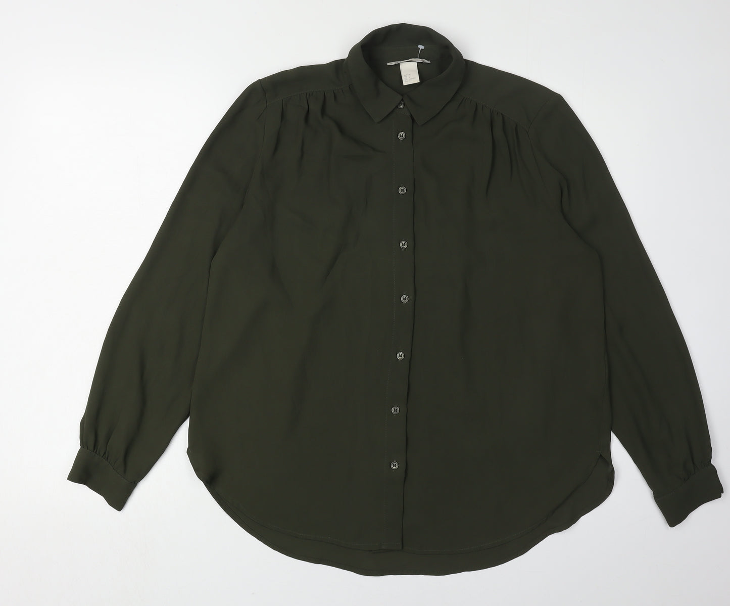 H&M Women's Green Button-Up Shirt - UK 10 Regular Fit