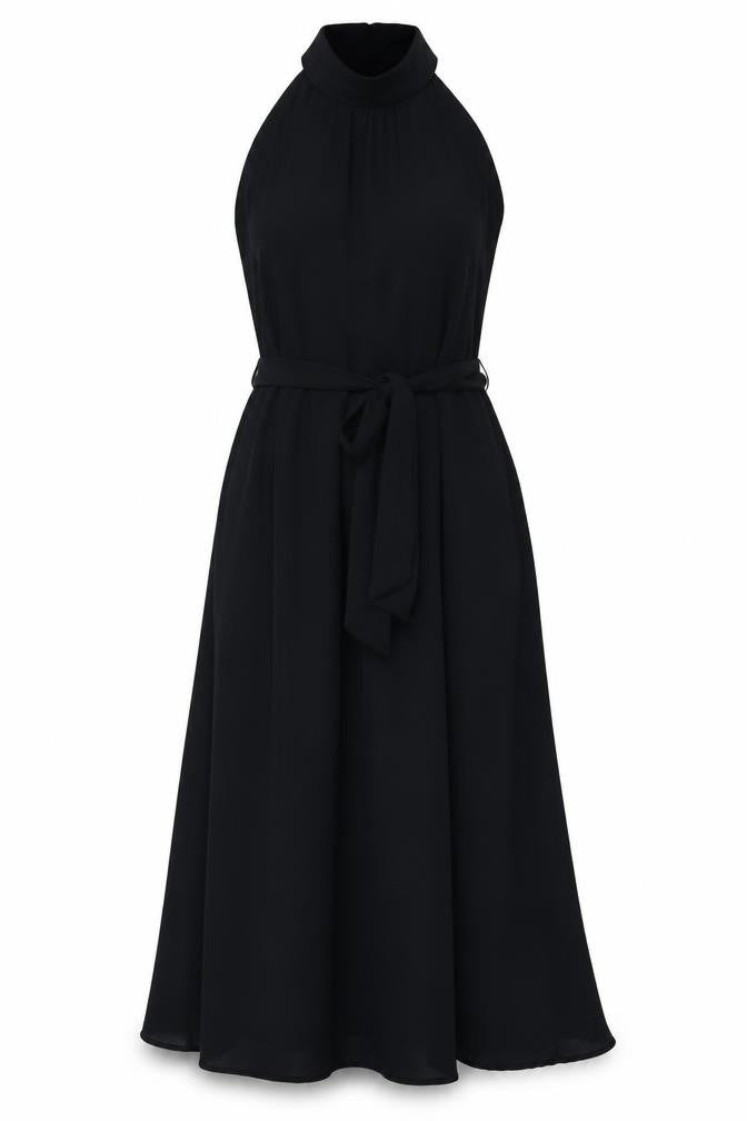 Front view of Next Women's Black A-Line Midi Dress, size 10