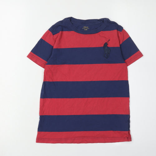 Ralph Lauren Boys Red Blue Striped T-Shirt, Size 7 Years