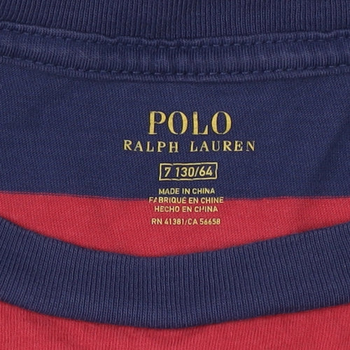 Ralph Lauren Boys Red Blue Striped T-Shirt, Size 7 Years