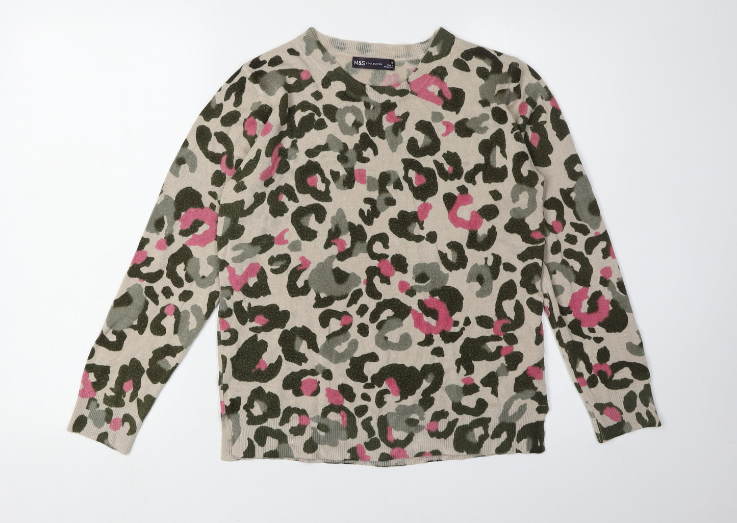 Marks and Spencer Women Beige Animal Print Pullover Jumper Size 12