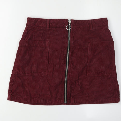 Topshop Women's Red Corduroy A-Line Skirt Size 12
