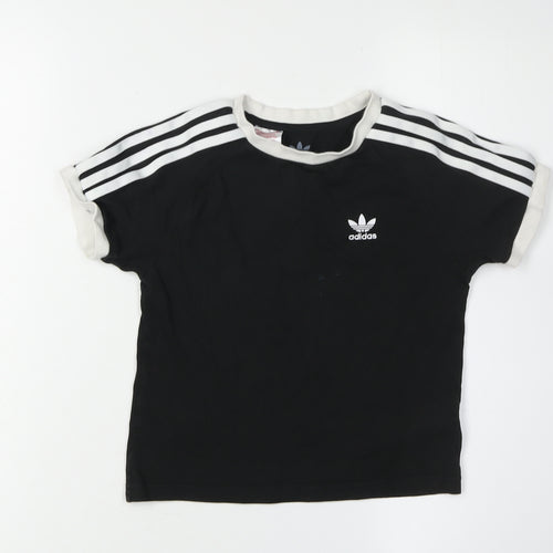 Adidas Girls Black T-Shirt, Logo Accent, 4-5 Years