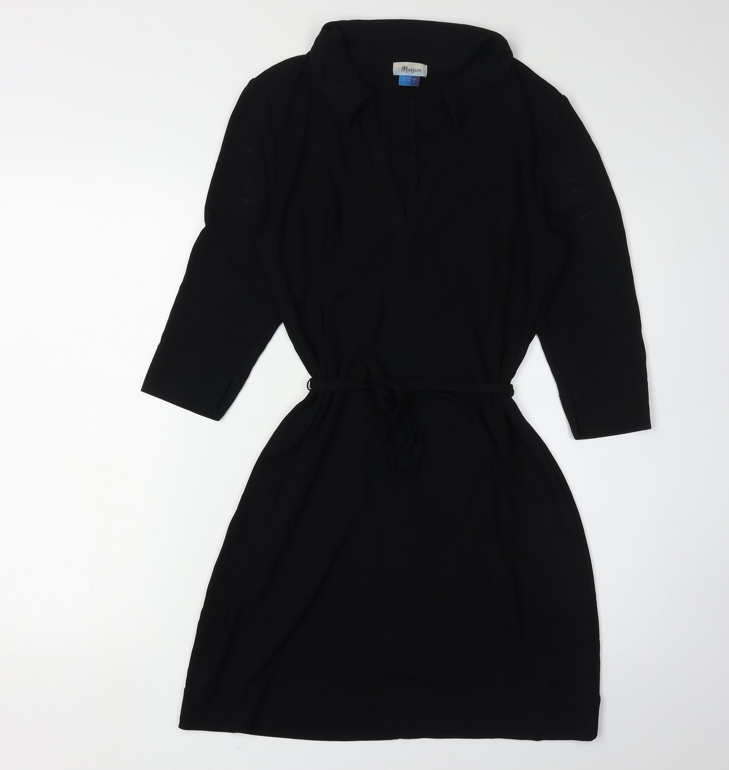 Monsoon Women's Black Collared Belted Dress, Size 12