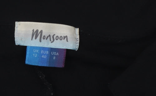 Monsoon Women's Black Collared Belted Dress, Size 12