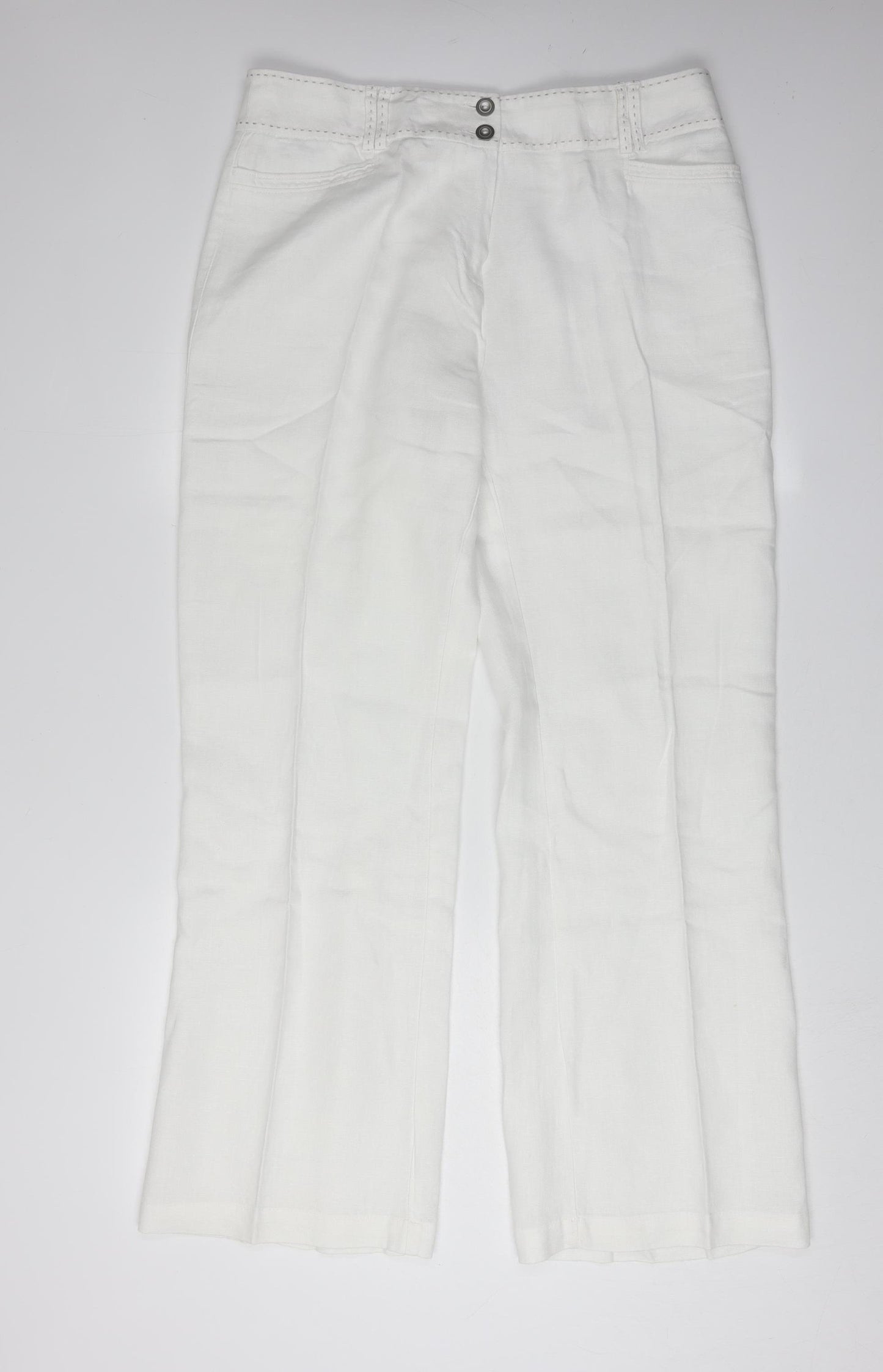 Marks and Spencer Women's White Linen Trousers, Size 14