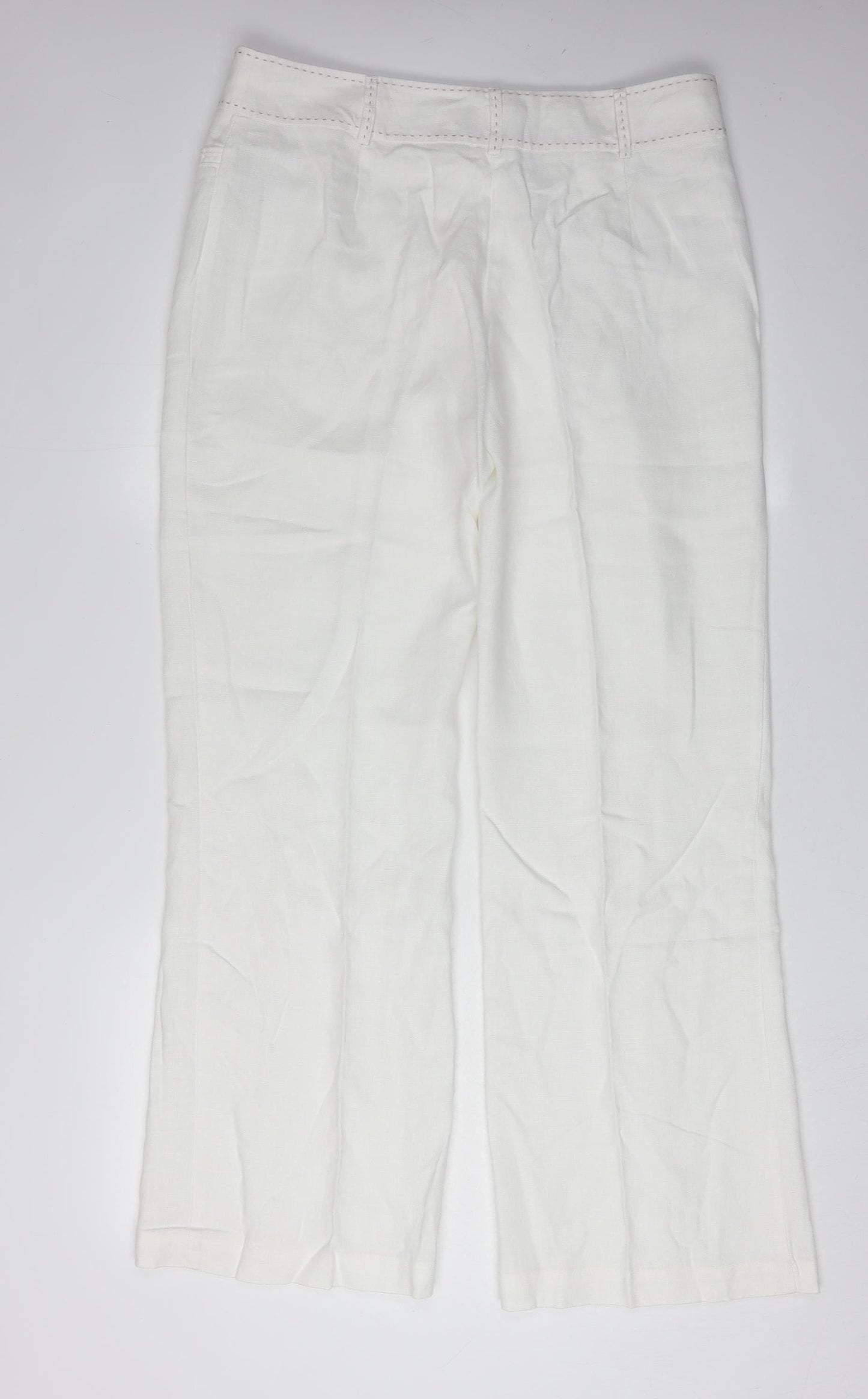 Marks and Spencer Women's White Linen Trousers, Size 14