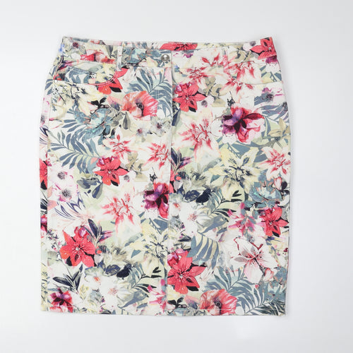 C&A Women's Multicoloured Floral Pencil Skirt, Size 14