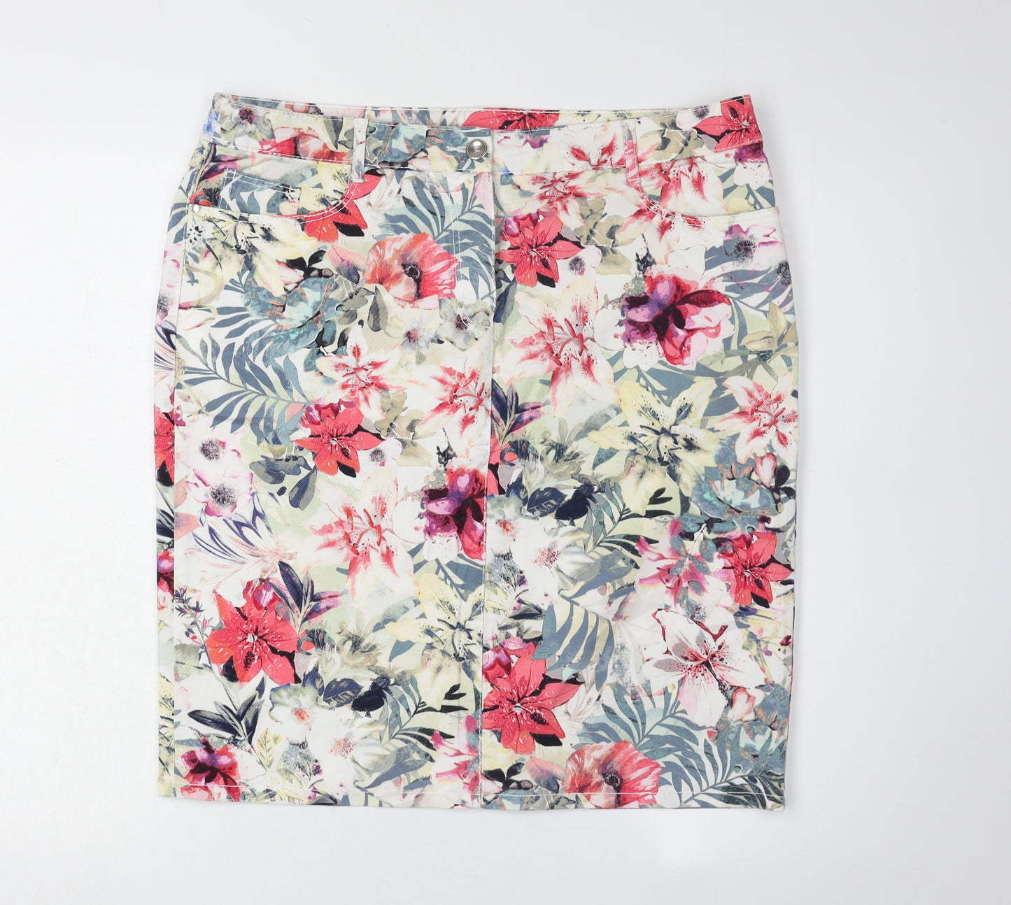 C&A Women's Multicoloured Floral Pencil Skirt, Size 14