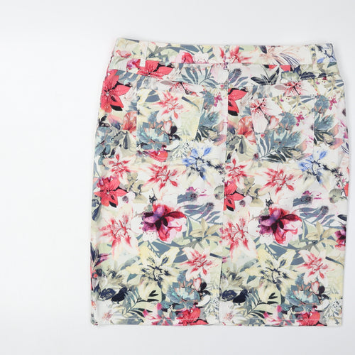 C&A Women's Multicoloured Floral Pencil Skirt, Size 14