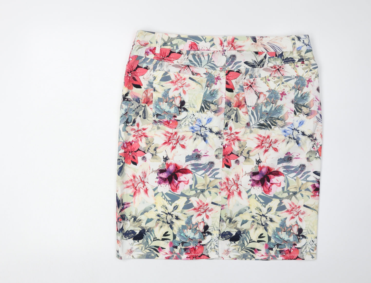 C&A Women's Multicoloured Floral Pencil Skirt, Size 14