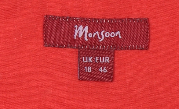 Monsoon Red Sleeveless Cotton Dress Size 18