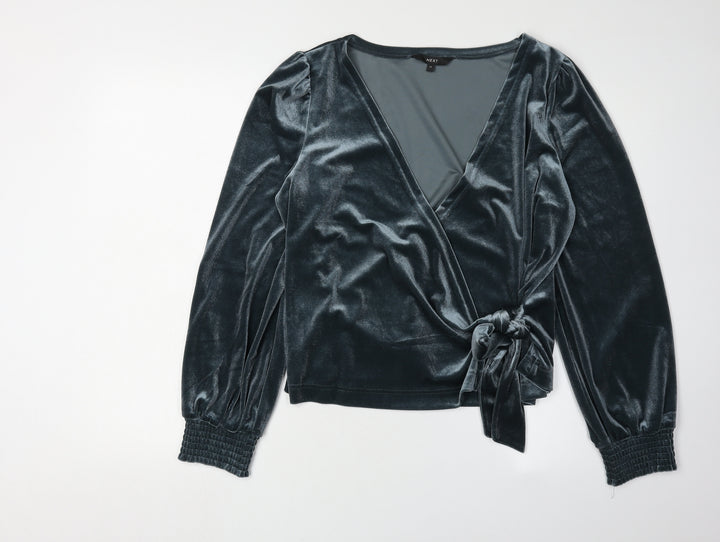 Next Women's Grey Wrap Velvet Blouse Size 14