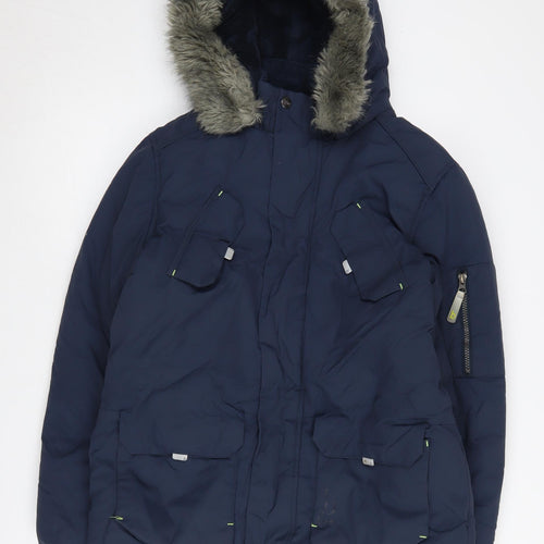 Ted Baker Boys Blue Parka Jacket Age 13 Hooded Lined Winter Coat - Main Image