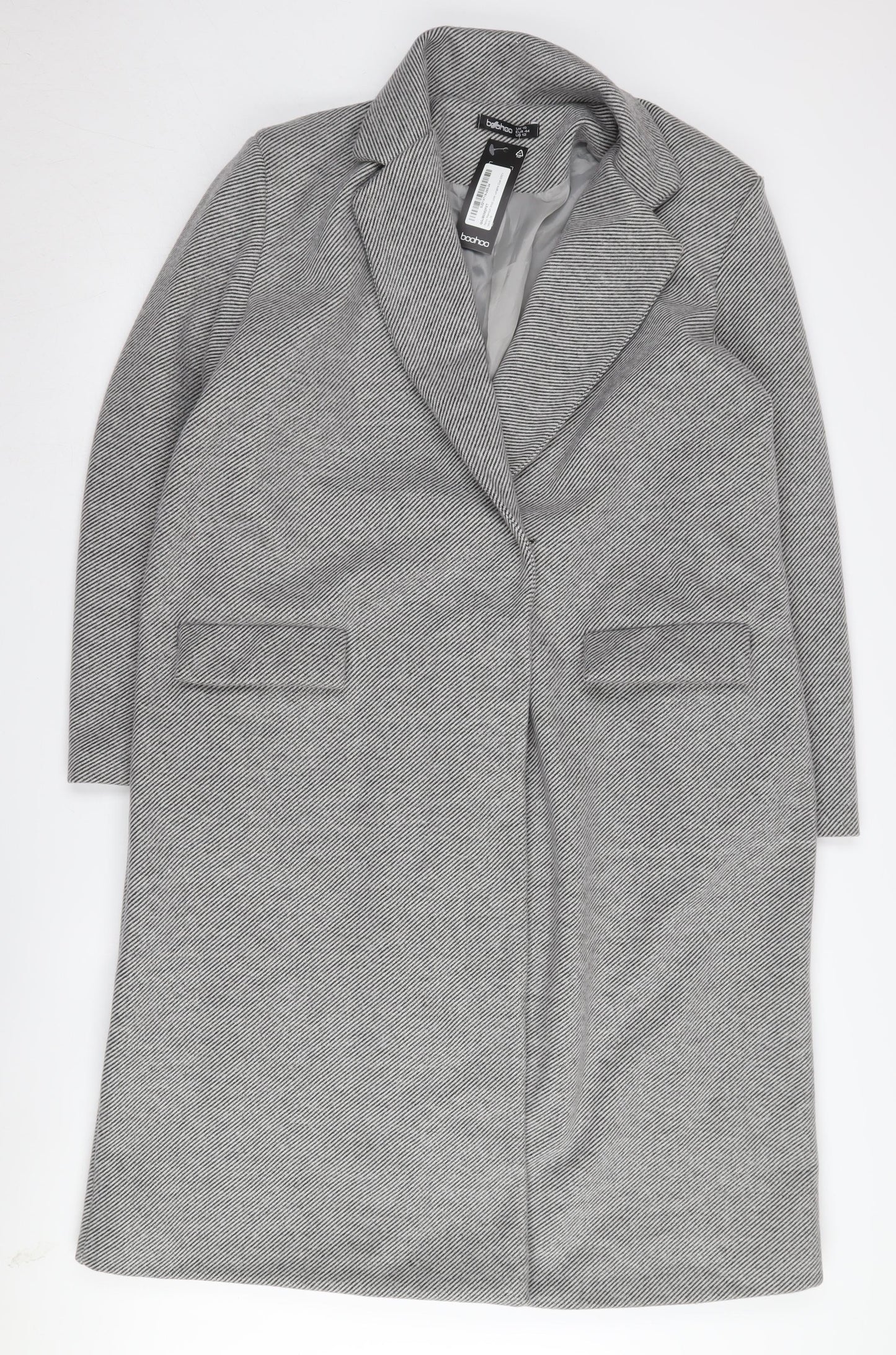 Boohoo Women's Grey Herringbone Overcoat Size 16