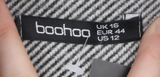 Boohoo Women's Grey Herringbone Overcoat Size 16