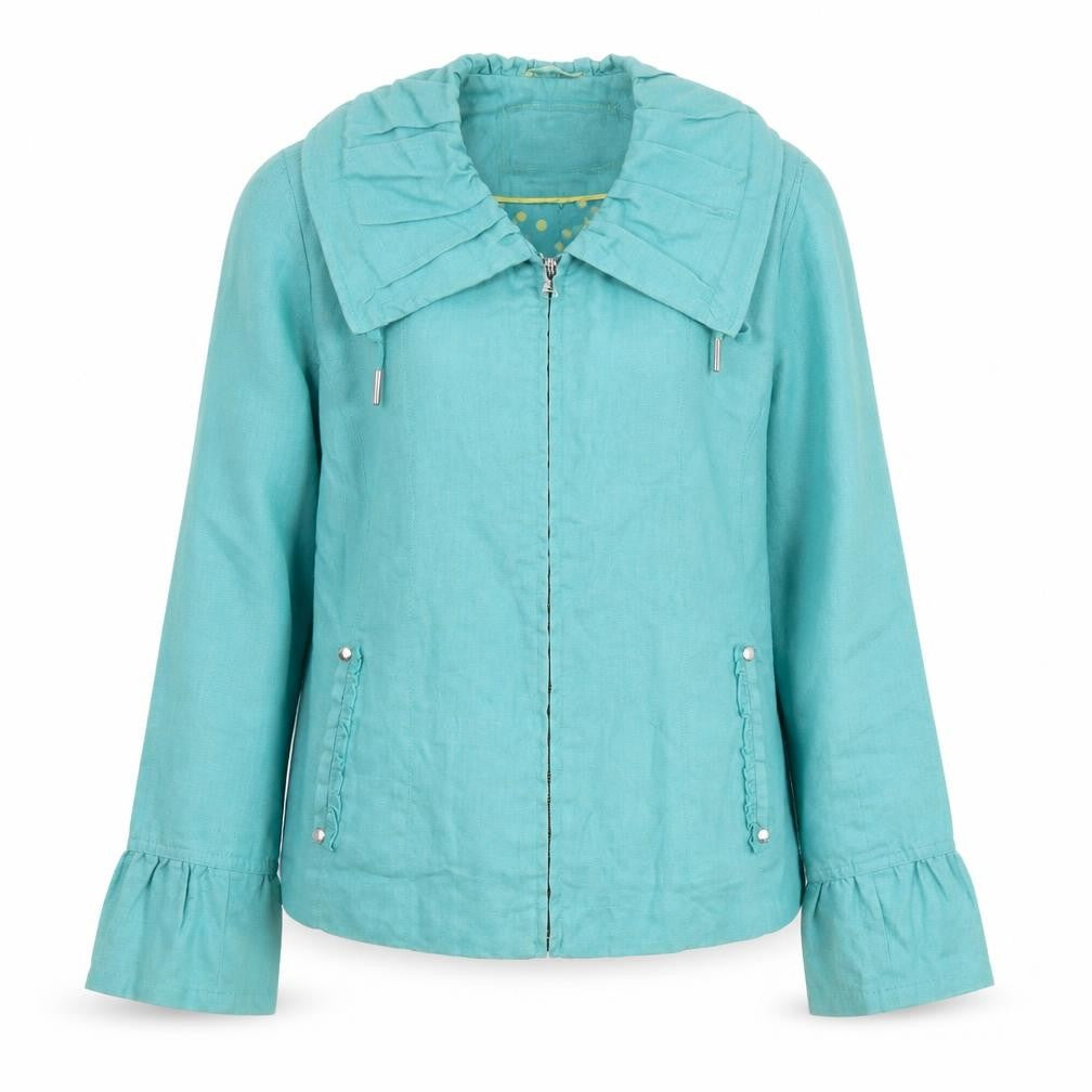 Front view of Per Una Women's Blue Flax Zip Jacket, size 12