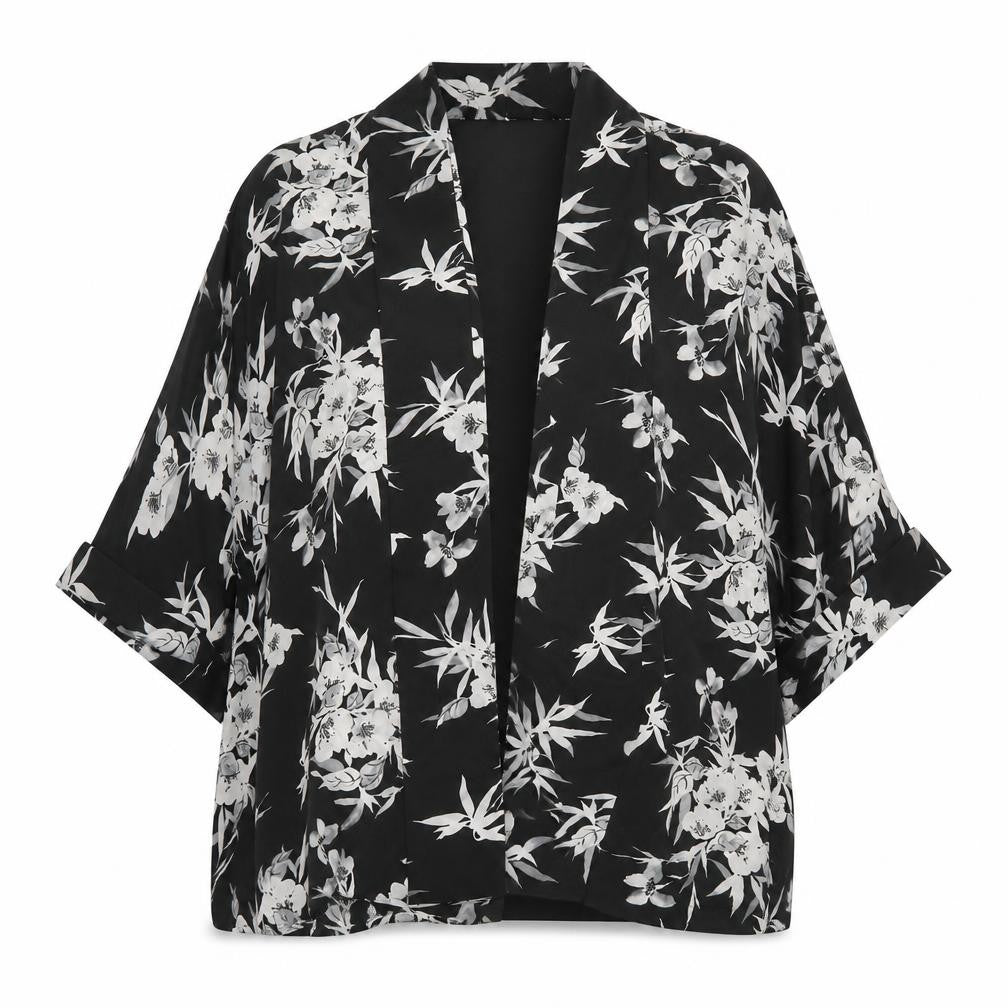 Front view of Jacques Vert Women's Black Floral Cape Small