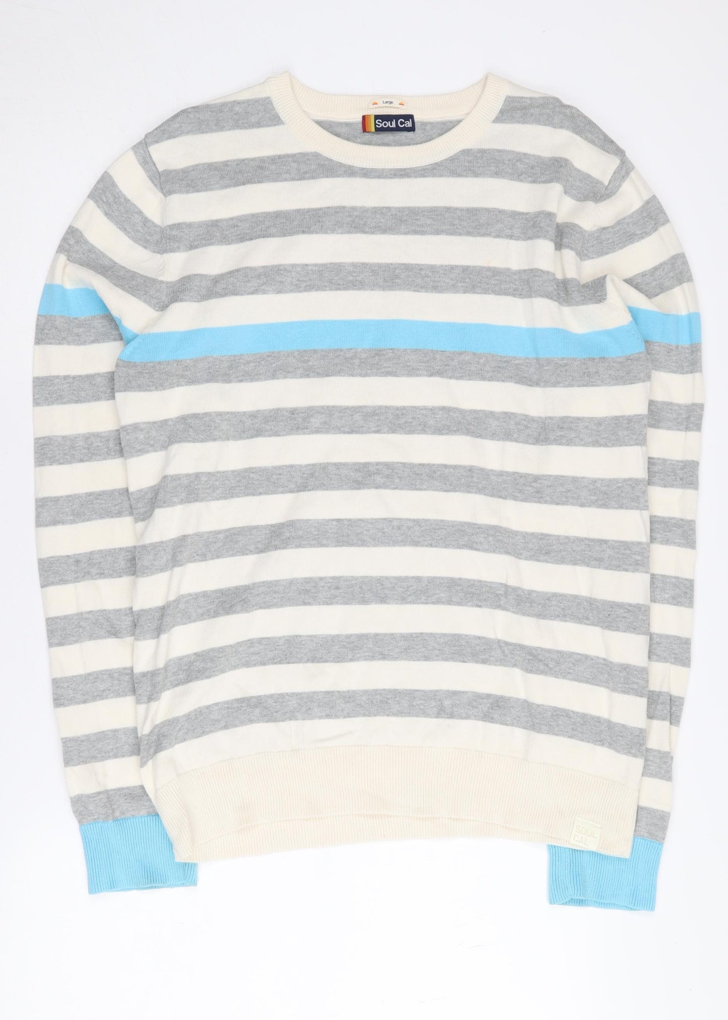 Soul Cal Men's Grey Striped Pullover Jumper - Size L