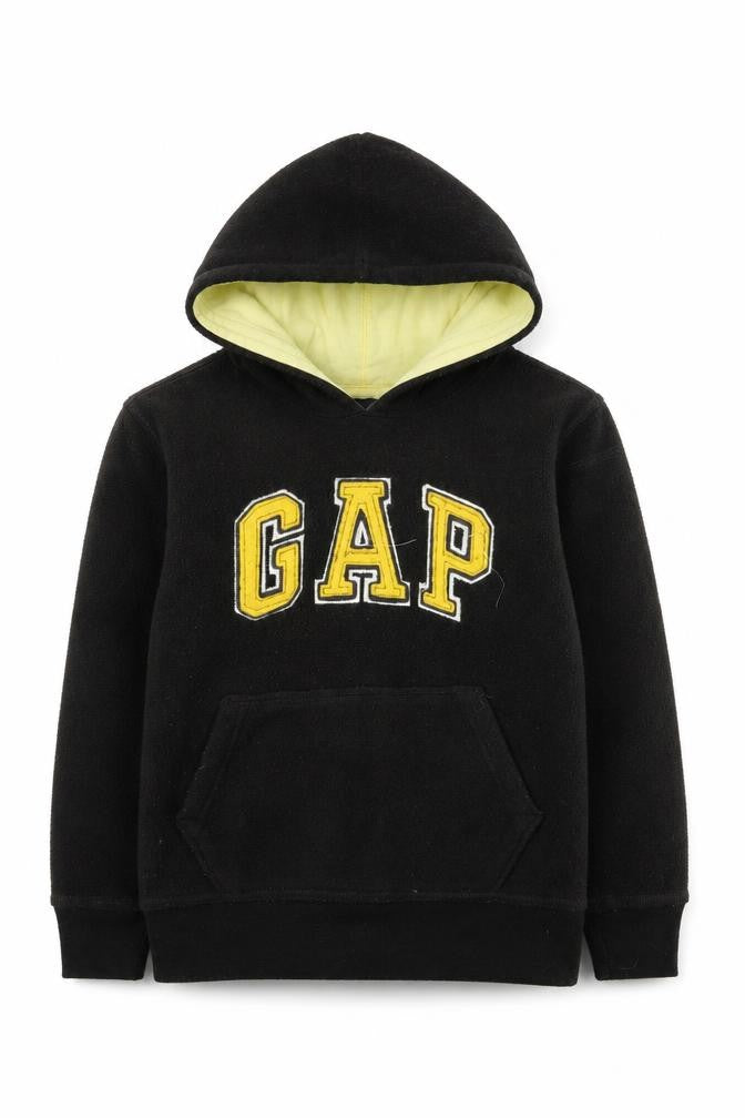Front view of Gap boys’ black hoodie pullover fleece 6-7 years