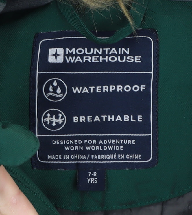 Mountain Warehouse Boys Green Parka Coat 7-8 Years Waterproof