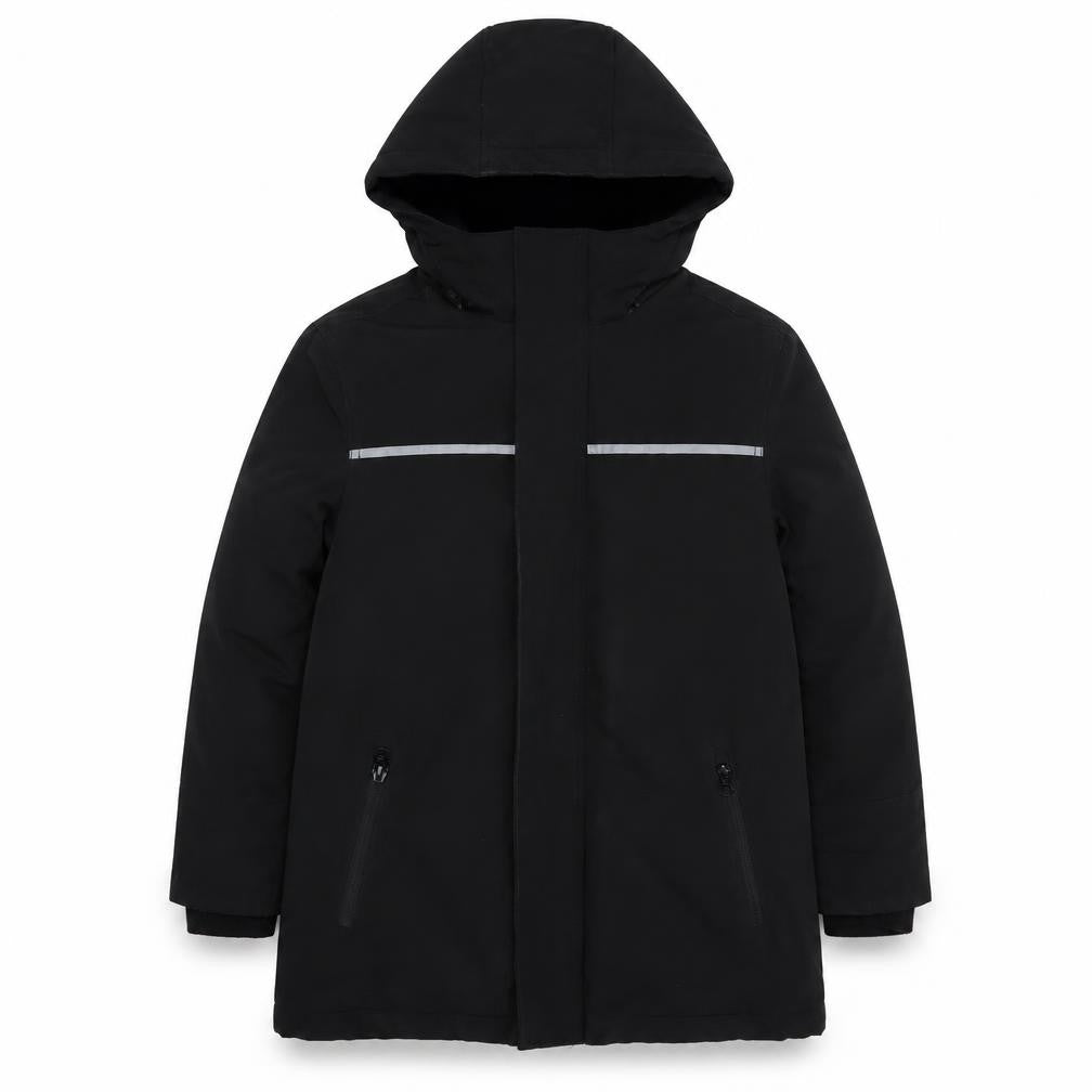 Front view of Andy & Evan boys’ black parka coat l winter hooded