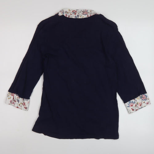 Damart Women's Black Floral Collared Blouse 3/4 Sleeve