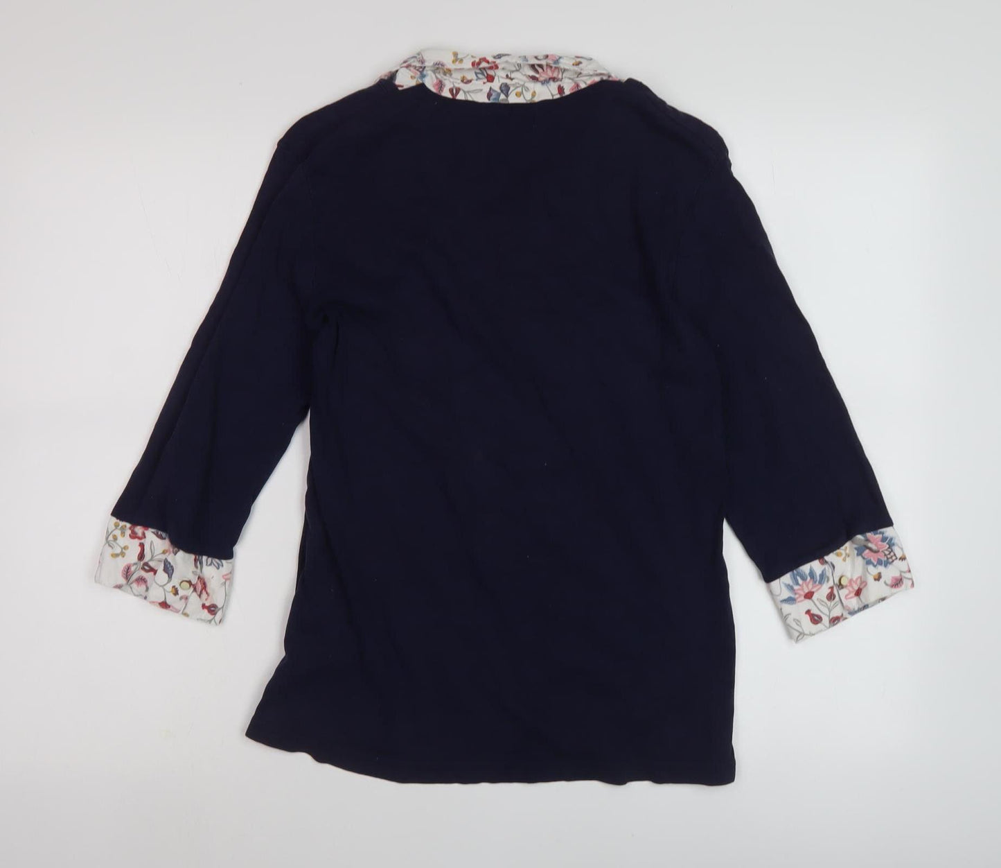 Damart Women's Black Floral Collared Blouse 3/4 Sleeve