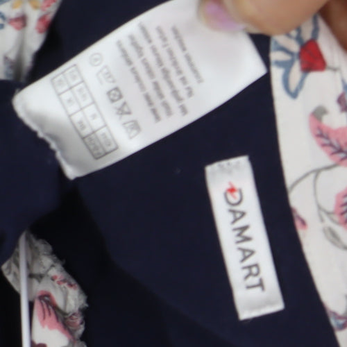 Damart Women's Black Floral Collared Blouse 3/4 Sleeve