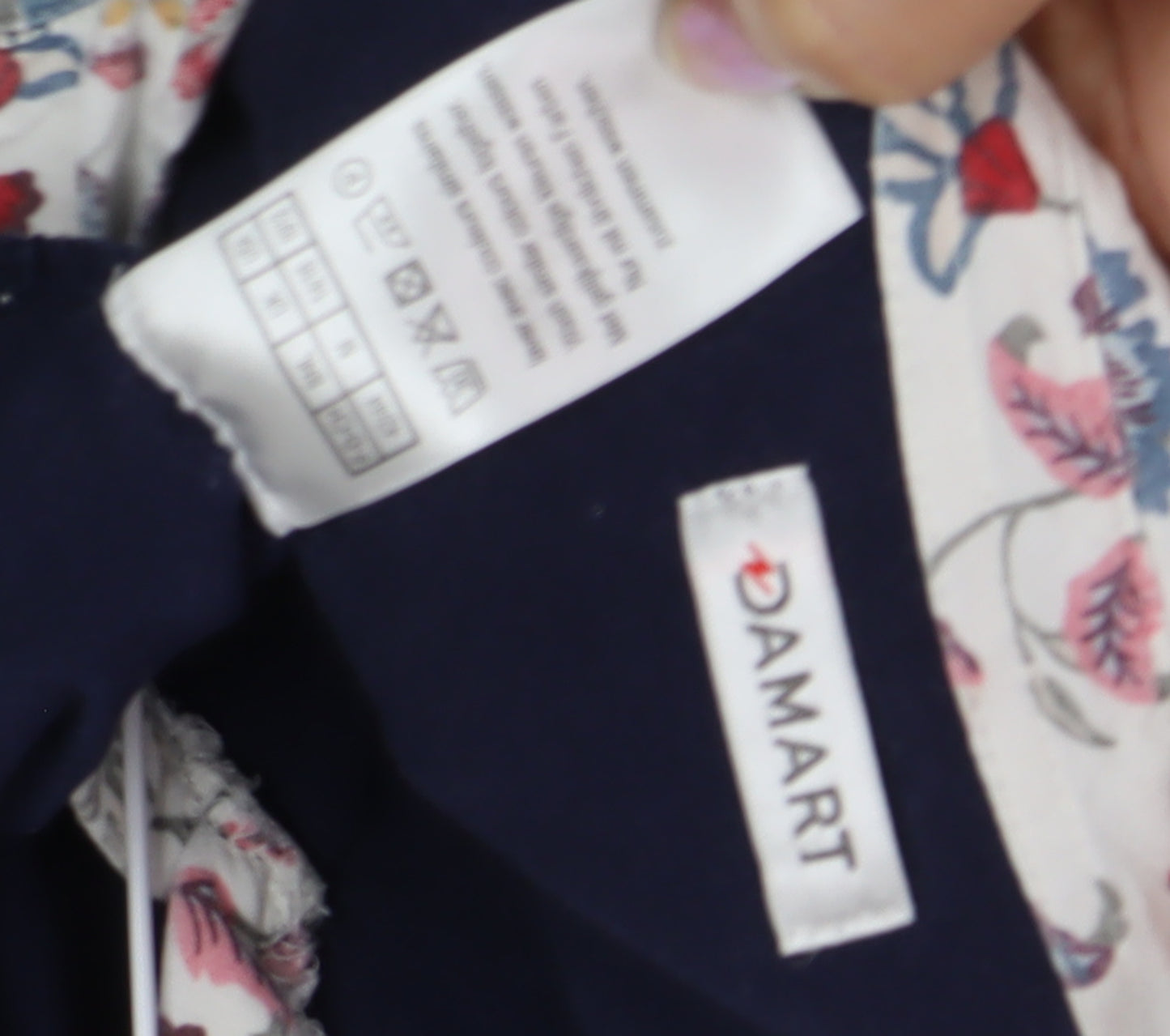 Damart Women's Black Floral Collared Blouse 3/4 Sleeve