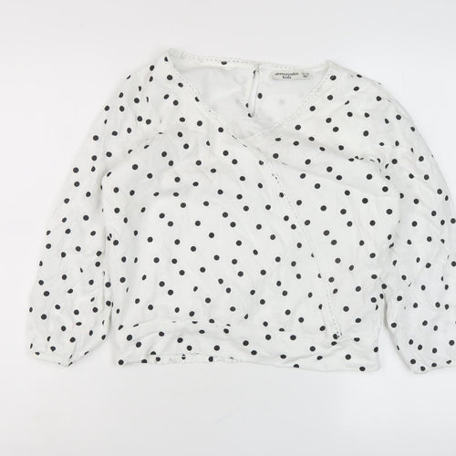Abercrombie White Polka Dot Teen Long Sleeve Top